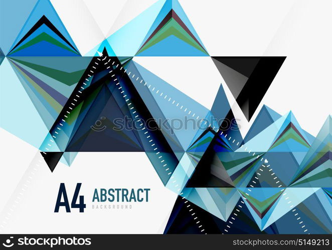 Triangular low poly vector a4 size geometric abstract template. Triangular low poly vector a4 size geometric abstract template. Multicolored triangles on light background, futuristic techno or business design