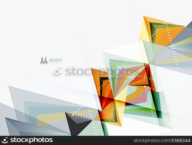 Triangular low poly vector a4 size geometric abstract template. Triangular low poly vector a4 size geometric abstract template. Multicolored triangles on light background, futuristic techno or business design