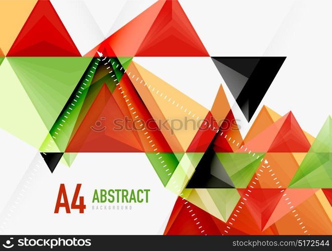 Triangular low poly vector a4 size geometric abstract template. Triangular low poly vector a4 size geometric abstract template. Multicolored triangles on light background, futuristic techno or business design