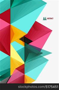 Triangular low poly vector a4 size geometric abstract template. Triangular low poly vector a4 size geometric abstract template. Multicolored triangles on light background, futuristic techno or business design