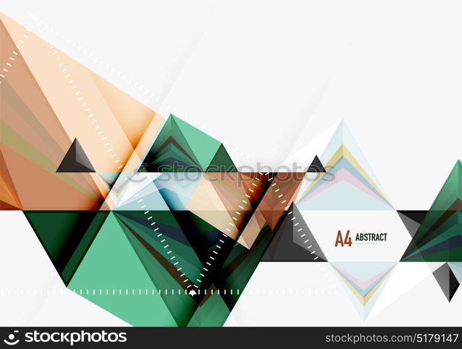 Triangular low poly vector a4 size geometric abstract template. Triangular low poly vector a4 size geometric abstract template. Multicolored triangles on light background, futuristic techno or business design