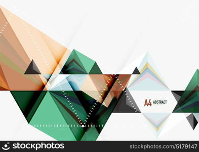 Triangular low poly vector a4 size geometric abstract template. Triangular low poly vector a4 size geometric abstract template. Multicolored triangles on light background, futuristic techno or business design