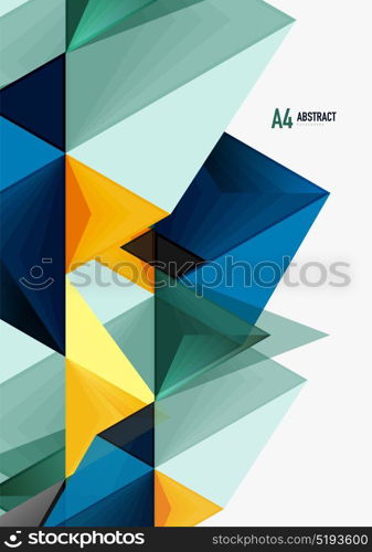 Triangular low poly vector a4 size geometric abstract template. Triangular low poly vector a4 size geometric abstract template. Multicolored triangles on light background, futuristic techno or business design