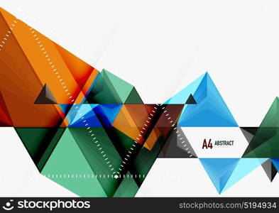 Triangular low poly vector a4 size geometric abstract template. Triangular low poly vector a4 size geometric abstract template. Multicolored triangles on light background, futuristic techno or business design