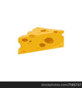 Triangular piece of cheese with holes isolated vector icon, yellow milk food, dairy farm production symbol. Triangular piece of cheese with holes isolated