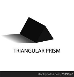 Triangular prism geometric figure in black color. Three-dimensional shape with sides in form of regular triangle and rectangle vector illustration.. Triangular Prism Geometric Figure in Black Color