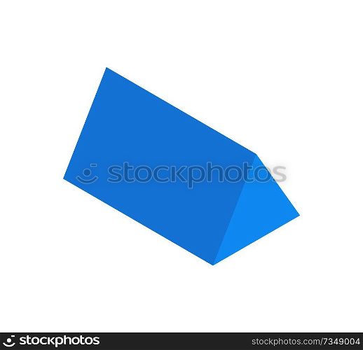 Triangular prism, vertical geometric figure banner isolated on bright background blue form with rectangular sides vector illustration. Triangular Prism, Vertical Geometric Figure Banner