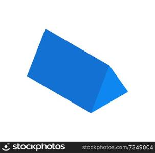 Triangular prism, vertical geometric figure banner isolated on bright background blue form with rectangular sides vector illustration. Triangular Prism, Vertical Geometric Figure Banner