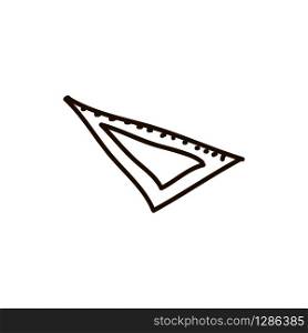 Triangular ruler icon. Straightedge sign. Geometric symbol. Linear outline icon on white cartoon ink pen Icon sketch style Vector illustration for web logo. Triangular ruler icon. Straightedge sign. Geometric symbol. Linear outline icon. Vector