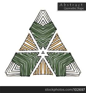 Triangular sign.Abstract geometric shape roughly hand drawn. Striped symmetrical geometrical symbol. Vector icon isolated on white. Tribal ethnic pattern design element.