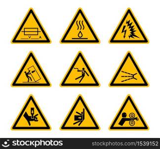 Triangular Warning Hazard Symbols labels Isolate On White Background,Vector Illustration EPS.10