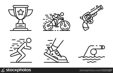 Triathlon icons set. Outline set of triathlon vector icons for web design isolated on white background. Triathlon icons set, outline style