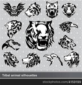 tribal animal silhouettes set vector illustration