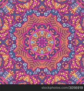 Tribal art bohemia seamless pattern. Ethnic geometric print. Colorful repeating background texture. Fabric, cloth design, wallpaper, wrapping. Festive colorful mandala pattern. Flower Geometric mandala frame border