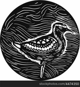 Tribal Art style illustration of a Pacific golden plover, Pluvialis fluva or kolea, a medium-sized plover standing viewed from the side set inside circle.