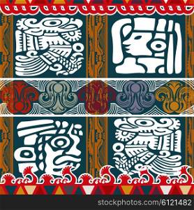 Tribal Aztec seamless pattern with mask. Vector illustration