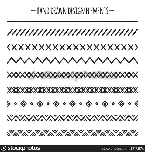 Tribal brushes. Border. Ethnic hand drawn vector line border set. Design element. Native brushes. Aztec geometric vintage fashion pattern for design. Trendy doodle style. Tribal brushes. Border. Ethnic hand drawn vector line border set. Design element. Native brushes. Aztec geometric vintage fashion pattern for design. Trendy doodle style.