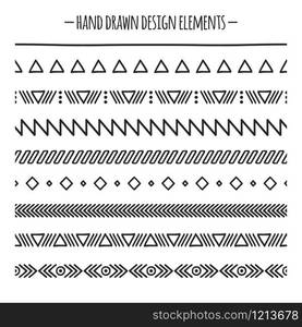 Tribal brushes. Border. Ethnic hand drawn vector line border set. Design element. Native brushes. Aztec geometric vintage fashion pattern for design. Trendy doodle style. Tribal brushes. Border. Ethnic hand drawn vector line border set. Design element. Native brushes. Aztec geometric vintage fashion pattern for design. Trendy doodle style.