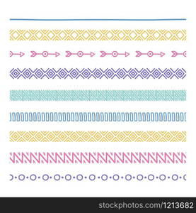 Tribal brushes. Border. Ethnic hand drawn vector line border set. Design element. Native brushes. Aztec geometric vintage fashion pattern for design. Trendy doodle style. Tribal brushes. Border. Ethnic hand drawn vector line border set. Design element. Native brushes. Aztec geometric vintage fashion pattern for design. Trendy doodle style.