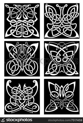 Tribal butterflies symbols for tattoo or t-shirt print design with infinity swirling celtic knot patterns arranged into beautiful butterflies with open wings. Tribal tattoos with celtic ornamental butterflies