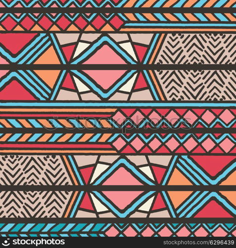 Tribal ethnic colorful bohemian pattern with geometric elements, African mud cloth, tribal design, vector illustration