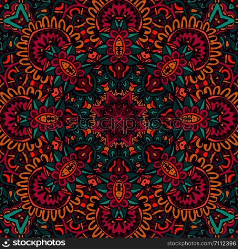 Tribal ethnic indian ethnic seamless design. Festive colorful mandala pattern. Geometric mandala fantasy boho flowers. Tribal indian flower ethnic seamless design. Festive colorful mandala pattern ornament.