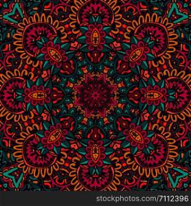 Tribal ethnic indian ethnic seamless design. Festive colorful mandala pattern. Geometric mandala fantasy boho flowers. Tribal indian flower ethnic seamless design. Festive colorful mandala pattern ornament.