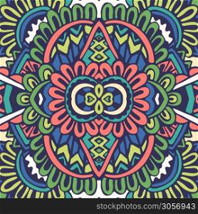 Tribal ethnic indian ethnic seamless design. Festive colorful nomadic pattern. Geometric mandala fantasy boho flowers. Abstract festive colorful grunge vector ethnic tribal pattern