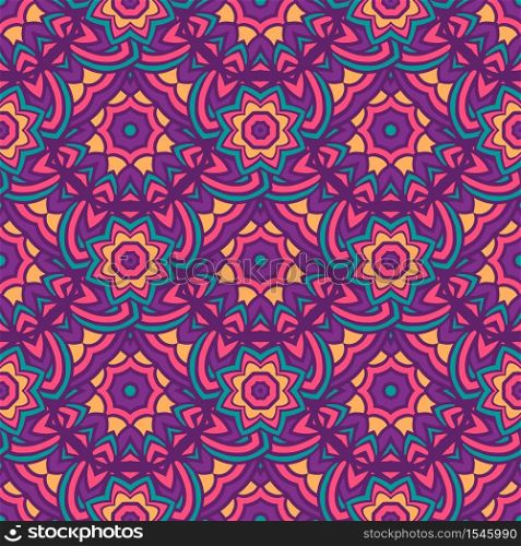 Tribal ethnic indian seamless vector design. Festive colorful mandala art pattern. Coloful tribal background. Abstract seamless ornamental watercolor arabesque paint tile pattern for fabric
