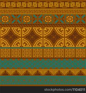 Tribal ethnic seamless pattern. Abstract geometric ornament with African motifs. Vector illustration. Perfect for textile print, wallpaper, cloth design, tissue, wrapping paper and fabric design.. Tribal ethnic seamless pattern.