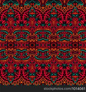 Tribal festive colorful abstract geometric ethnic seamless pattern ornamental. Psychedelic flower textile design. Abstract festive colorful floral ethnic tribal pattern