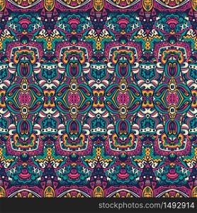Tribal festive colorful vector abstract geometric ethnic seamless pattern ornamental. Mexican indian style psychedelic textile design. Festive colorful seamless vector pattern psychedelic doodle art