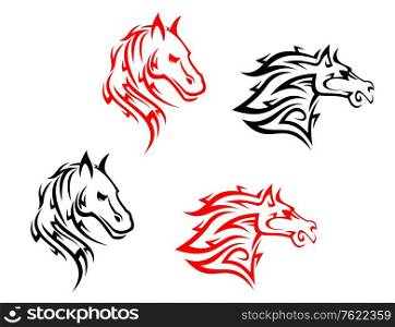 Tribal horses isolated on white background for tattoo design