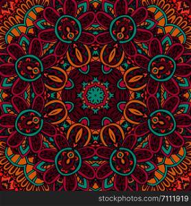 Tribal indian ethnic seamless design. Festive colorful floral mandala vector ethnic boho pattern. Geometric doodle surface frame border. Abstract festive colorful floral mandala vector ethnic boho pattern