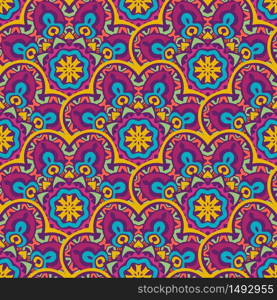 Tribal indian ethnic seamless mandalas repeat design. Festive colorful tiled pattern. Geometric line art abstract frame border. Abstract geometric colorful intricate seamless pattern ornamental.