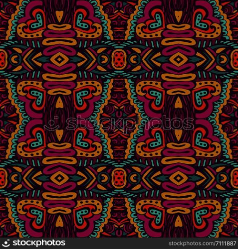 Tribal indian ethnic style doodles seamless design. Festive colorful tiled pattern. Geometric zen art abstract tangles hand drawn surface pattern. Abstract colorful geometric ethnic doodle seamless pattern ornamental