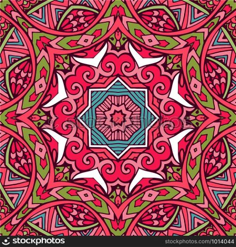 Tribal indian flower arabesque ethnic seamless design. Festive colorful mandala pattern ornament. For wallpaper and fabric. Indian floral paisley medallion pattern. Ethnic Mandala ornament.