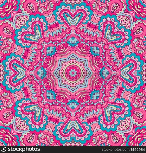 Tribal indian flower ethnic seamless design. Festive colorful mandala pattern ornament. Abstract festive colorful mandala vector ethnic tribal pattern