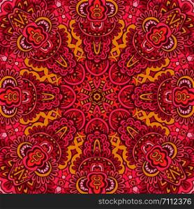 Tribal indian flower ethnic seamless design. Festive pink mandala pattern ornament. Tribal indian flower ethnic seamless design. Festive colorful mandala pattern ornament