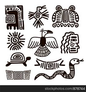 Tribal indian patterns or ancient mexican symbols vector illustration. Tribal indian patterns or mexican symbols