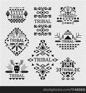Tribal logos set in black color, vector illustration. Tribal logos set