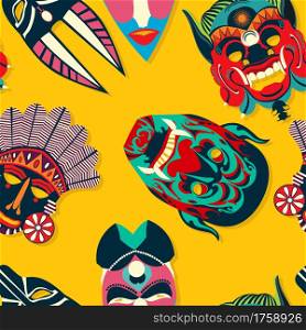 Tribal mask ethnic, seamless pattern vector design