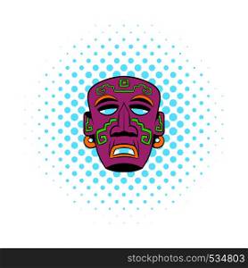 Tribal mask icon in comics style on a white background. Tribal mask icon, comics style