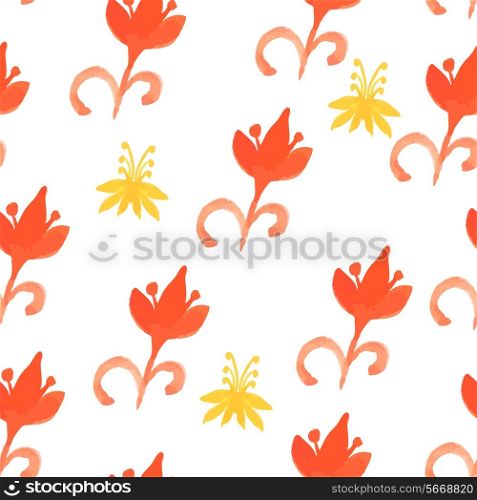 Tribal red seamless pattern with trees.Seamless Floral Pattern. Watercolor graphic for backgrounds, wallpapers and fabrics. Vector illustration
