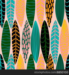 Tribal seamless pattern with abstract leaves hand vector image