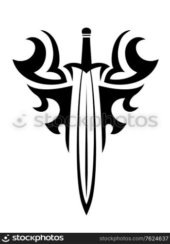 Tribal sword and curly elements for tattoo or religious design