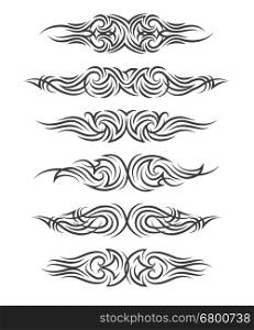 Tribal tattoo set. Six tribal tattoo in polynesian style on white backgound. Vector illustration.