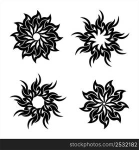 Tribal Tattoo Sun, Sun Flame, Sunburst, Vector Art Illustration