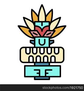Tribal tiki idol icon. Outline tribal tiki idol vector icon color flat isolated on white. Tribal tiki idol icon color outline vector