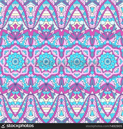 Tribal vintage abstract geometric ethnic seamless pattern ornamental. Indian mandala art textile design. Festive colorful seamless vector pattern psychedelic doodle art